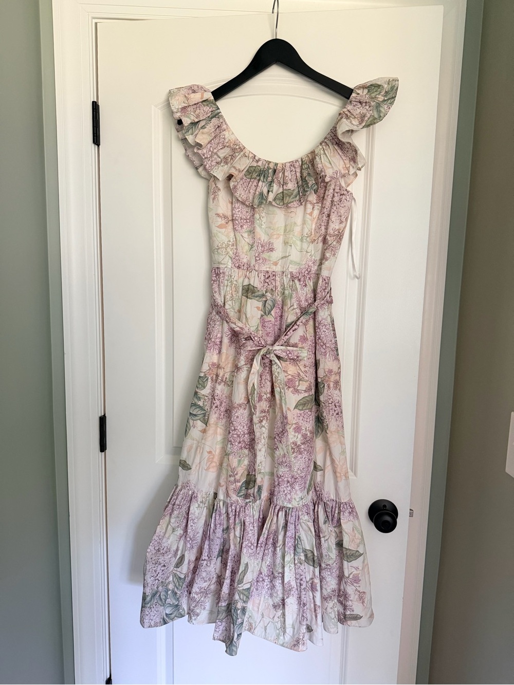 ANTONIO MELANI Cream Dress with Lavender & Sage Floral Print Midi